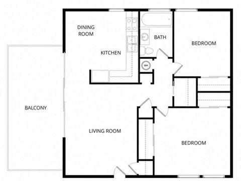 Floor plan for 2 beds, 1 bath, 802 sqft